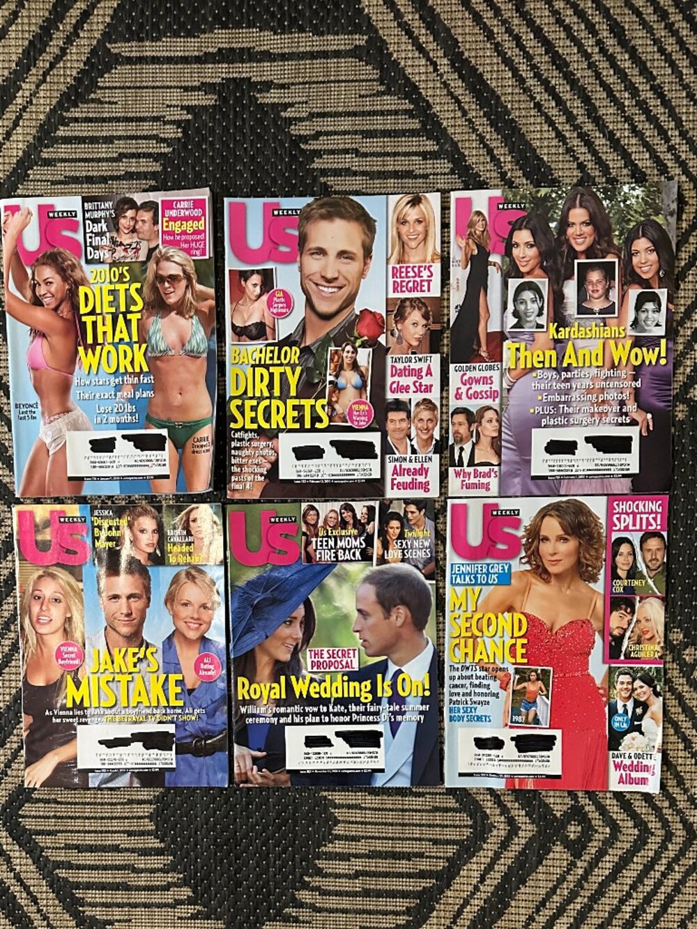 Vintage Lot of 6 US Weekly Magazines 2010 Celebrity Gossip Fashion Party Life